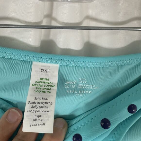New Aerie Swim Bottom Women's XS Solid Blue Pull On Cheeky Stretchy - Picture 3 of 7